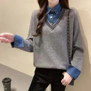 [한정] 데님셔츠 레이어드 니트_O2511KN614D