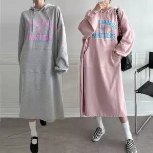 여성 99까지 면 나염 긴팔 포켓 후드 롱 원피스 맥시원피스 임부복 -WOP0484- 봄 가을