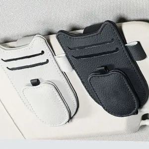 차량용 선바이저 안경 거치대 카드 수납 클립 가죽 선글라스 홀더 자동차 실내