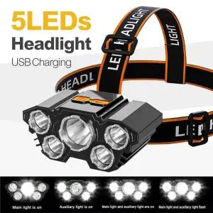 해드 랜턴 라이트 이마 5 LED 빛 전조등 18650 배터리 내장 USB 충전식 헤드 손전등 야외 브라이트 낚시 캠