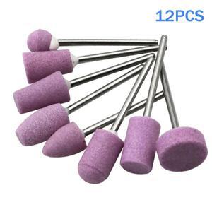 12개입 연마용 폴리싱 마운트 스톤 회전 공구용 연마석 휠 헤드 도구 2.35mm 샹크 미니 소형 네일 드릴 비