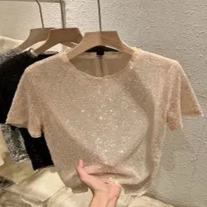 반팔 블라우스 반짝이 예쁜 그레이 티셔츠 스팽글 탑 퍼프 여름 상의