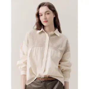 [르모하]니트배색 셔링 루즈핏 셔츠 블라우스 LD1WSH003_P404531882