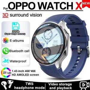 2025 OPPO Watch X 스마트 시계 4G 메모리 뮤직 비디오 HD 블루투스 통화 IP68 방수 AMOLED TWS 이어폰