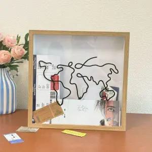 여행기록 여행티켓 보관함 추억상자 투명 콜렉트 내추럴우드 지도스타일 29cmx29cm