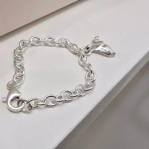 S704 여성 유니크 돌고래 꼬리 팬던트 고방줄 팔찌 데일리 은팔찌