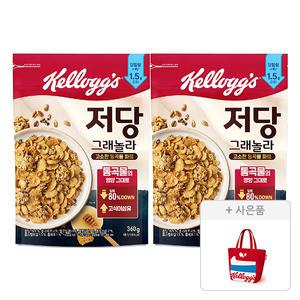 켈로그 저당 그래놀라 360g, 2개 + 증정 (리유저블백 빨강,1개)