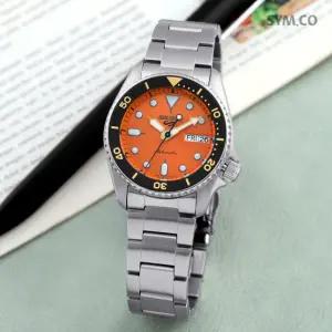 세이코5 SRPK35K1 오토매틱 스포츠 오렌지 다이얼 다이버 남자 메탈 시계 d7
