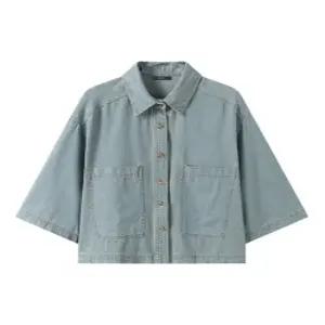 빈티지 데님 스티치 포켓 7부 반팔 셔츠 GQBBA008D)