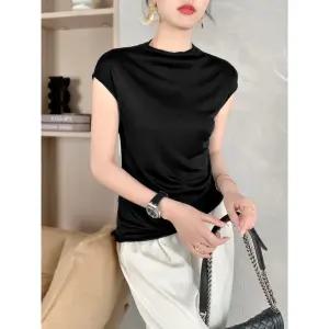 실크 하계 이너 여성패션 정장 초산 ？ 민소매 루즈핏 새틴 민소매티 티셔츠 DL2