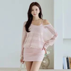 채핏 하룬 펄가오리 원피스 섹시 미니 홀복 글램 클럽 파티 루즈핏 셔링 빅사이즈 체형커버