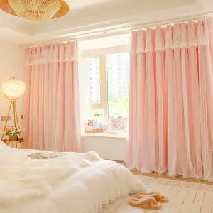 커튼 커튼방 핑크색 아동방 공주풍 암막 여자아이 방용 2024년 스타일 인기 있는 몽환적인 베이 윈도우용