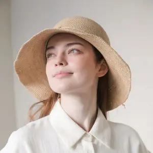 [썬글레이드]라피아햇 팔마 크로쉐 썬햇 여성 자외선차단 여름모자 내추럴 베이지