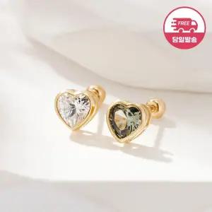 갤러리아 [비앤비골드] 당일발송 14K 뮤트 베젤 5mm 하트 큐빅 피어싱 한쪽 JAE