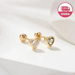 갤러리아 [비앤비골드] 당일발송 14K 뮤트 베젤 3mm 하트 큐빅 피어싱 한쪽 JAE