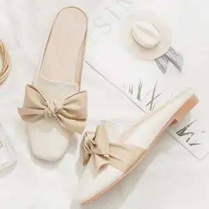 데일리 밴드 여성 샌들 장식 뮬 블로퍼 리본