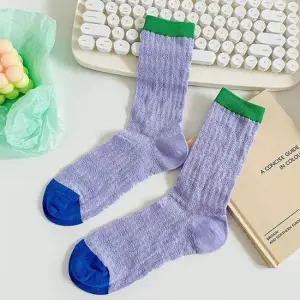 중목 배색 레이스 펀칭 여성 여름 양말 5개