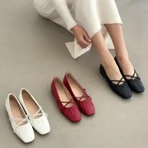 |CCS7F1B|여성 스퀘어토 셔링 스트랩 발레 플랫 슈즈