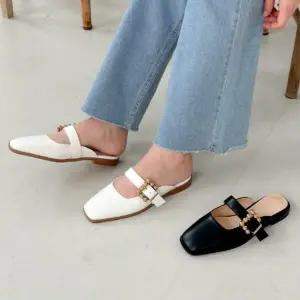 |CCS7F16|여성 합성 가죽 사각 발끝 버클 저굽 뮬