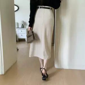 |KHA8623|여성 스판 미디 스커트 벨트 포인트 앞트임