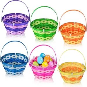 부활절 대나무 바구니 6종 세트 핸들 포함 우드칩 바스켓 헌트 사탕 간식 수납함 소품 정리함 DIY 공예용