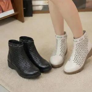 CCS7F33여성용 편안한 통굽 펀칭 앵클부츠 일상화