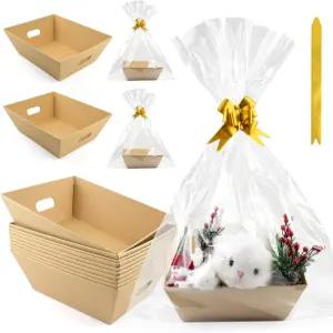 10PACK 빈 선물 바구니 세트 11.8x9.8 u201D 두꺼운 크래프트 마켓 트레이 보우 10개 포함 크리스마스