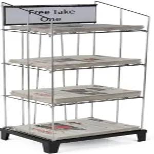 3개의 탈착식 선반이 있는 와이어 신문 바닥 랙 최대 90개의 신문지를 보관할 수 간판 채널 내장