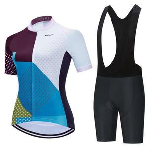 2023 Salexo 여성 사이클링 저지 반팔 세트 Maillot 19D 턱받이 반바지 자전거 의류 Sportwear MTB