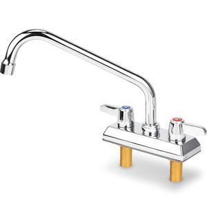 상업용 바 싱크 수도꼭지, 4인치 센터 데크 마운트 수도꼭지 2 홀 황동 제작, 크롬 광택 10인치 스위벨 스파우트 및 90 회전식 듀얼 레버 핸들.