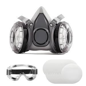 필터와 안전 안경이 장착된 예헤난 호흡기 마스크 20개의 예비 먼지 패드 페인트 샌딩 용접 건설 작업 및 처리를 위한 재사용 가능한 하프 페이스