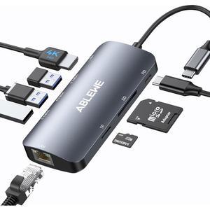 ABLEWE USB C 허브 이더넷 멀티포트 C에서 HDMI 4K@60Hz USBC 어댑터 8개 1000Mbps 100W PD 3.0 포트 3개 태블릿 휴대폰 타입 장치에 호환되는 도킹 스테이션