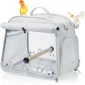 GECCE 소형 새 캐리어 가방 퍼치와 이지 클린 트레이가 있는 휴대용 여행용 앵무새 잉꼬 케이지 수의사