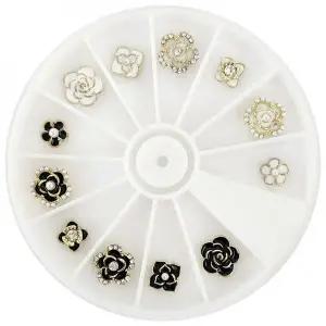 [셀러에이드]럭셔리 네일 장식 플라워 디자인 화이트 블랙 믹스 네일아트 파츠