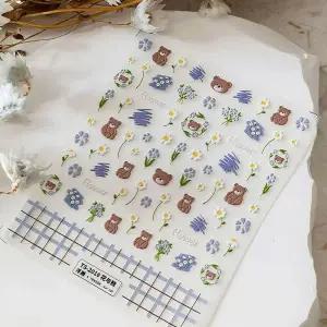 [셀러에이드]데이지꽃 봄네일아트 곰돌이 캐릭터 플라워 네일스티커 봄꽃