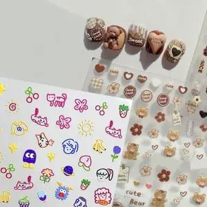 네일 스티커 곰 캐릭터 아트 디자인 엠보 네일 데코 꾸미기