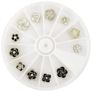 럭셔리 네일 장식 플라워 디자인 화이트 블랙 믹스 네일아트 파츠