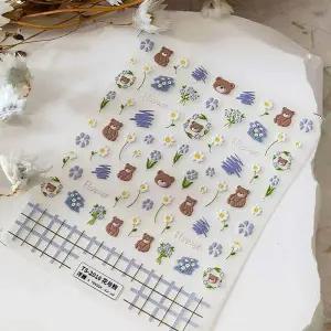 데이지꽃 봄네일아트 곰돌이 캐릭터 플라워 네일스티커 봄꽃