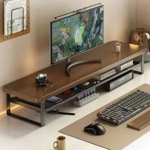 철재 슬라이딩 2단 서랍 원목 모니터 받침대 70cm컴퓨터 와이드 대형 높이조절 선반형 형받침대 슬라이드