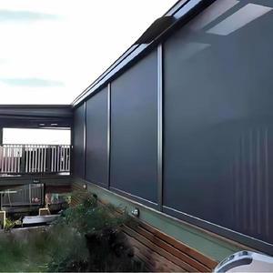 야외 방풍 롤러 셰이드: 빌라 테라스용 차양 커튼, 알루미늄 합금 레일, 전동 리모컨 타입