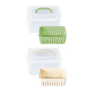 생담 채반 물빠짐 과일 채소 밀폐용기 5L 대형 2개 그린+아이보리야채 플라스틱 밀폐통 밀폐 보관 수분제거