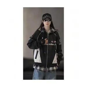 남친 검정 투피스 점퍼 커플 재킷 후드 체크 휴가 코트 잠바 쇼트 항공 봄가을 늦은 야구 BE3