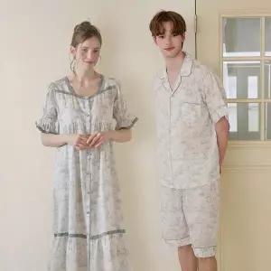 [lunaluz](신세계 사우스시티)커플 아뜰리에 라이오셀 반소매 스퀘어넥 원피스 잠옷