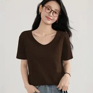 여성 여름 티셔츠 옆트임 무지 이너 반팔티 U넥 라운드