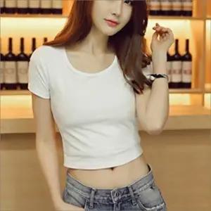 U넥 베이직 4컬러 배꼽티 반팔티 크롭티셔츠 숏 여자 여름