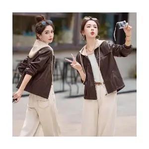 여친 캐주얼 매일예쁜 야구 점퍼 후드 가죽 코트 봄가을 쇼트 재킷 인기3