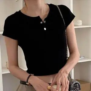 여성 골지 크롭 반팔 티셔츠 여름 데일리 상의 배꼽티 짧은 반팔