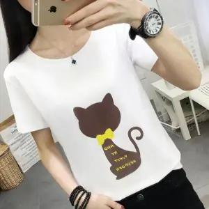 여자 여름 반팔티 고양이 레터링 반팔티 오버핏티셔츠 스판 아이스 티셔츠 0413