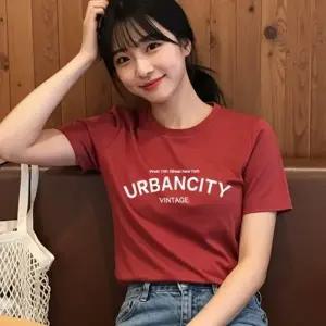 (선택 레드)여성반팔티 여름 레터링 기본 반팔 라운드 티셔츠 레드 셔츠 여자 이너 여름 프린팅 기본 반팔