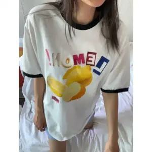 레몬 배색 반팔티 과일티 여름반팔 과일 반팔 멜로워 배색 레몬 나염 티 여름